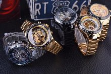Load image into Gallery viewer, Men's Automatic Skeleton Gold Bezel Watch