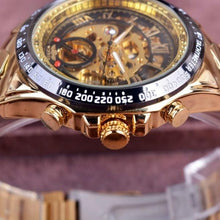 Load image into Gallery viewer, Men's Automatic Skeleton Gold Bezel Watch