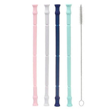 Load image into Gallery viewer, Reusable Drinking Straw Folding Silicone with Cleaning Brush Party Bar