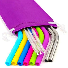 Load image into Gallery viewer, 6Pcs/9Pcs/1/Set Reusable Silicone Straws + Stainless Steel Metal Straws + Cleaner Brush + Bag for Tumblers Rumblers Cold Beverage