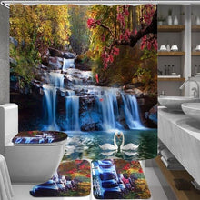 Load image into Gallery viewer, 4Pcs/Set Swans Flowers Cascade Waterproof Shower Curtain Anti-slip Bath Mats Carpets Pedestal Rugs Toilet Seat Cover Bathroom Set