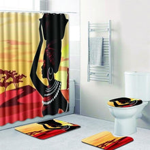 Load image into Gallery viewer, 4Pcs Bathroom Suit African Girl Waterproof Toilet Cover Rug Mat Set Flannel Bathroom Shower Curtain
