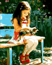 Load image into Gallery viewer, Cute Girl & Kitty - Painting By Numbers
