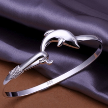Load image into Gallery viewer, Solid Silver Dolphin Clasp Bangle Bracelet