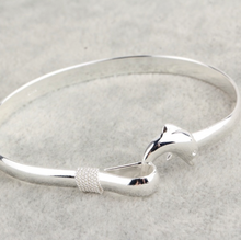 Load image into Gallery viewer, Solid Silver Dolphin Clasp Bangle Bracelet