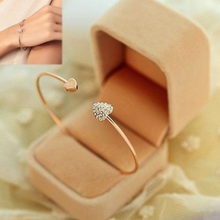 Load image into Gallery viewer, Golden Rhinestone Love Heart Bangle Cuff Bracelet