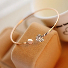 Load image into Gallery viewer, Golden Rhinestone Love Heart Bangle Cuff Bracelet