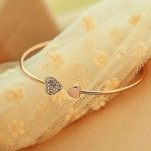 Load image into Gallery viewer, Golden Rhinestone Love Heart Bangle Cuff Bracelet