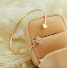Load image into Gallery viewer, Golden Rhinestone Love Heart Bangle Cuff Bracelet