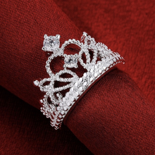 Load image into Gallery viewer, Size 7- 925 Silver Plated Princess Wedding Band Zircon Crown Ring
