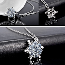 Load image into Gallery viewer, Blue Crystal Snowflake Silver Pendants Necklace