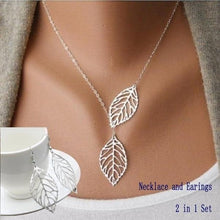 Load image into Gallery viewer, Silver 2 in 1 Leaves Necklace and Earrings Set
