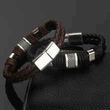 Load image into Gallery viewer, Brown Genuine Leather Weave Mens Bracelet
