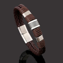 Load image into Gallery viewer, Brown Genuine Leather Weave Mens Bracelet

