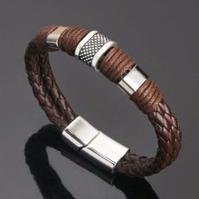 Load image into Gallery viewer, Brown Genuine Leather Weave Mens Bracelet
