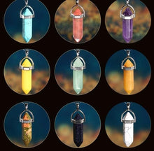 Load image into Gallery viewer, Multi-color 15 stone pack Bullet Shape Healing Pointed Quartz Chakra Pendants
