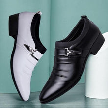 Load image into Gallery viewer, Men Oxford Shoes Leather Shoes Slip on Solid Buckle Wedding Shoes  (Black, Brown, White)

