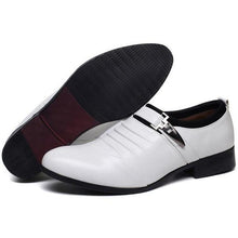 Load image into Gallery viewer, Men Oxford Shoes Leather Shoes Slip on Solid Buckle Wedding Shoes  (Black, Brown, White)
