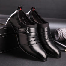 Load image into Gallery viewer, Men Oxford Shoes Leather Shoes Slip on Solid Buckle Wedding Shoes  (Black, Brown, White)
