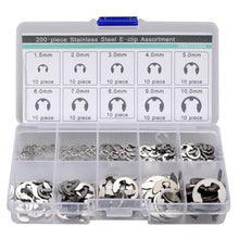 Load image into Gallery viewer, 200pcs Stainless Steel E-clip Circlip Assortment 1.5 2 3 4 5 6 7 8 9 10 Mm
