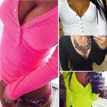 Load image into Gallery viewer, New Stylish Ladies Long Sleeve V Neck Buttons Slim Shirts Tops Blouse 3 Colors
