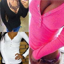 Load image into Gallery viewer, New Stylish Ladies Long Sleeve V Neck Buttons Slim Shirts Tops Blouse 3 Colors
