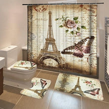 Load image into Gallery viewer, Eiffel Tower Print Bathroom Shower Curtain, Rug, Toilet Lid Cover, Floor Bath Mat
