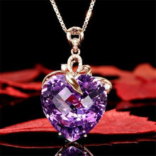 Load image into Gallery viewer, Luxury Rose Gold Heart-shaped Natural Purple Amethyst Pendant Necklace Fashion Jewelry
