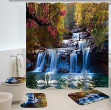 Load image into Gallery viewer, 4Pcs/Set Swans Flowers Cascade Waterproof Shower Curtain Anti-slip Bath Mats Carpets Pedestal Rugs Toilet Seat Cover Bathroom Set
