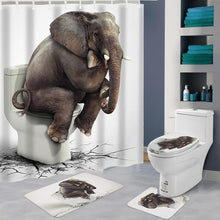 Load image into Gallery viewer, 4PCS Sitting Elephant Waterproof Bathroom Shower Curtain Toilet Cover Mat Non-Slip Rug Set
