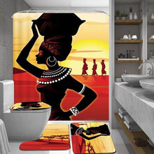 Load image into Gallery viewer, 4Pcs Bathroom Suit African Girl Waterproof Toilet Cover Rug Mat Set Flannel Bathroom Shower Curtain
