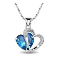 Load image into Gallery viewer, Sterling Silver Plated Blue Double Hearts Necklace &amp; Pendant

