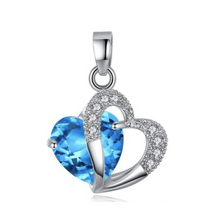 Load image into Gallery viewer, Sterling Silver Plated Blue Double Hearts Necklace &amp; Pendant
