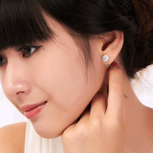Load image into Gallery viewer, 8 MM Rhinestone Flower Bud Ball Stud Earrings
