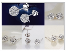Load image into Gallery viewer, 8 MM Rhinestone Flower Bud Ball Stud Earrings
