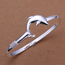 Load image into Gallery viewer, Solid Silver Dolphin Clasp Bangle Bracelet
