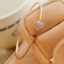 Load image into Gallery viewer, Golden Rhinestone Love Heart Bangle Cuff Bracelet
