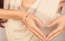 Load image into Gallery viewer, Golden Rhinestone Love Heart Bangle Cuff Bracelet
